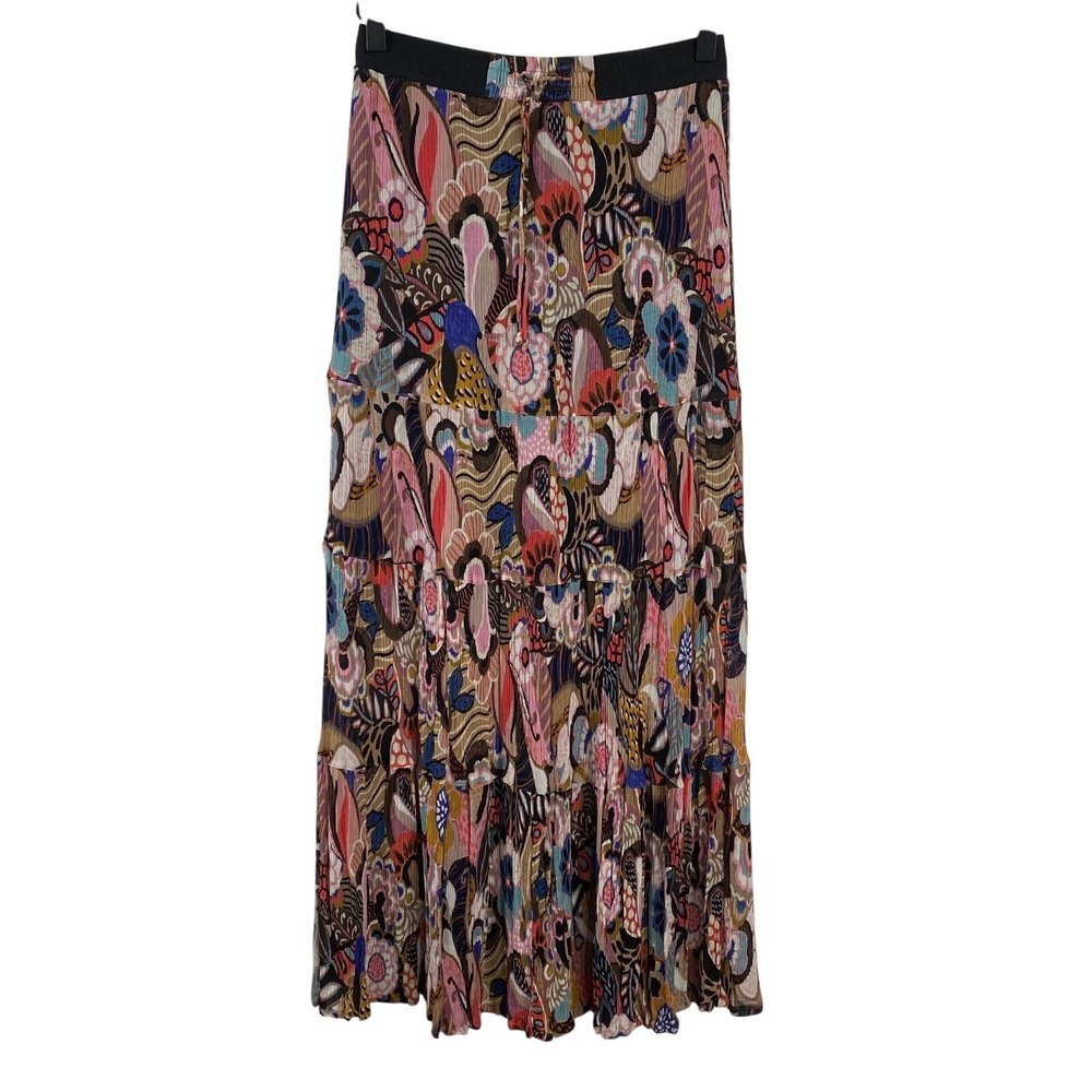 Summum Women Paisley Floral Tiered Maxi Skirt sz 36 (6) Multicolor Viscose Silk